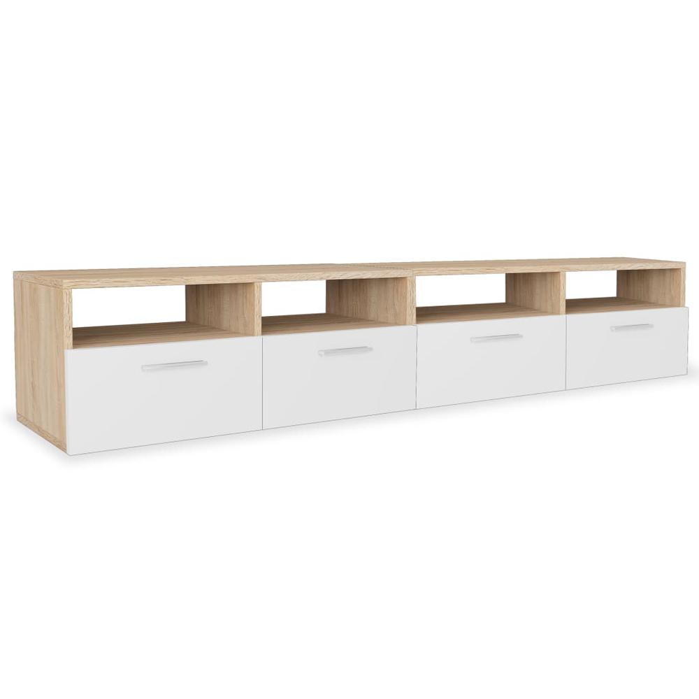vidaXL TV Cabinets 2 pcs Engineered Wood 37.4"x13.8"x14.2" Oak and White. Picture 2
