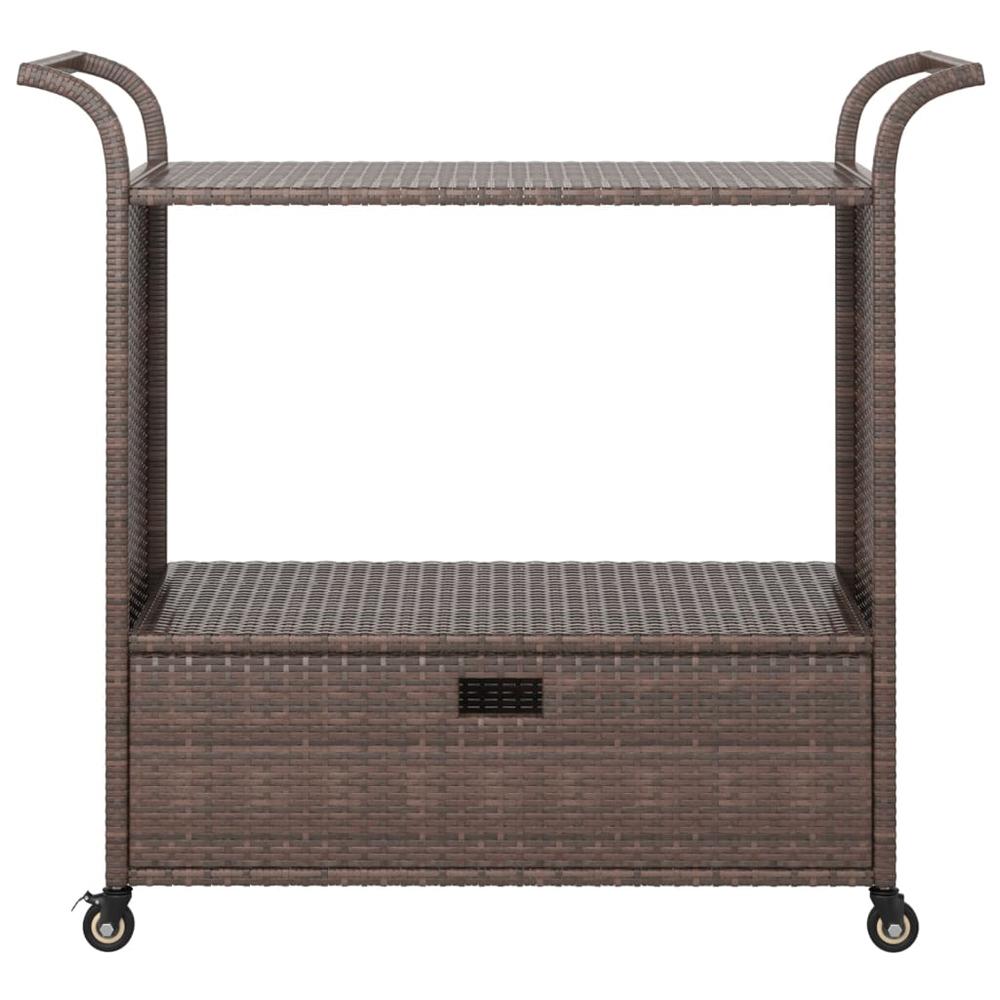 vidaXL Bar Cart with Drawer Brown 39.4"x17.7"x38.2" Poly Rattan. Picture 3