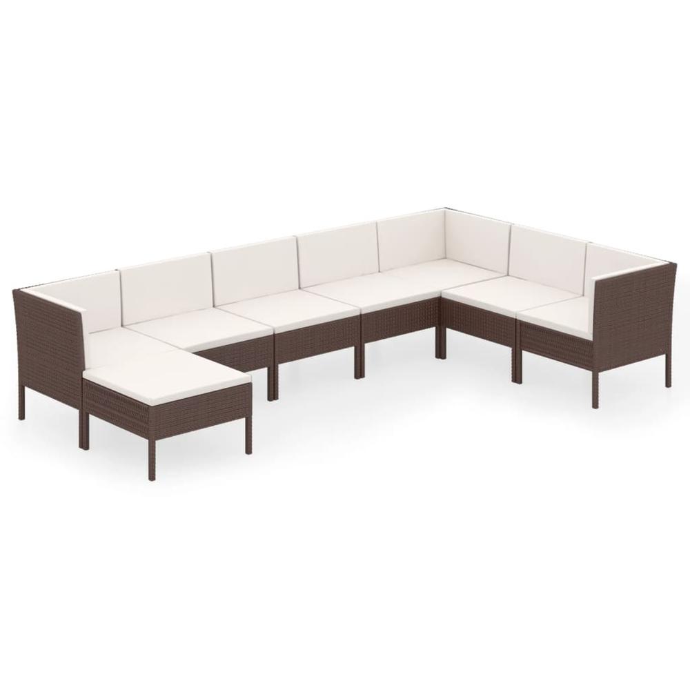 vidaXL 8 Piece Patio Lounge Set with Cushions Poly Rattan Brown, 3094419. Picture 2