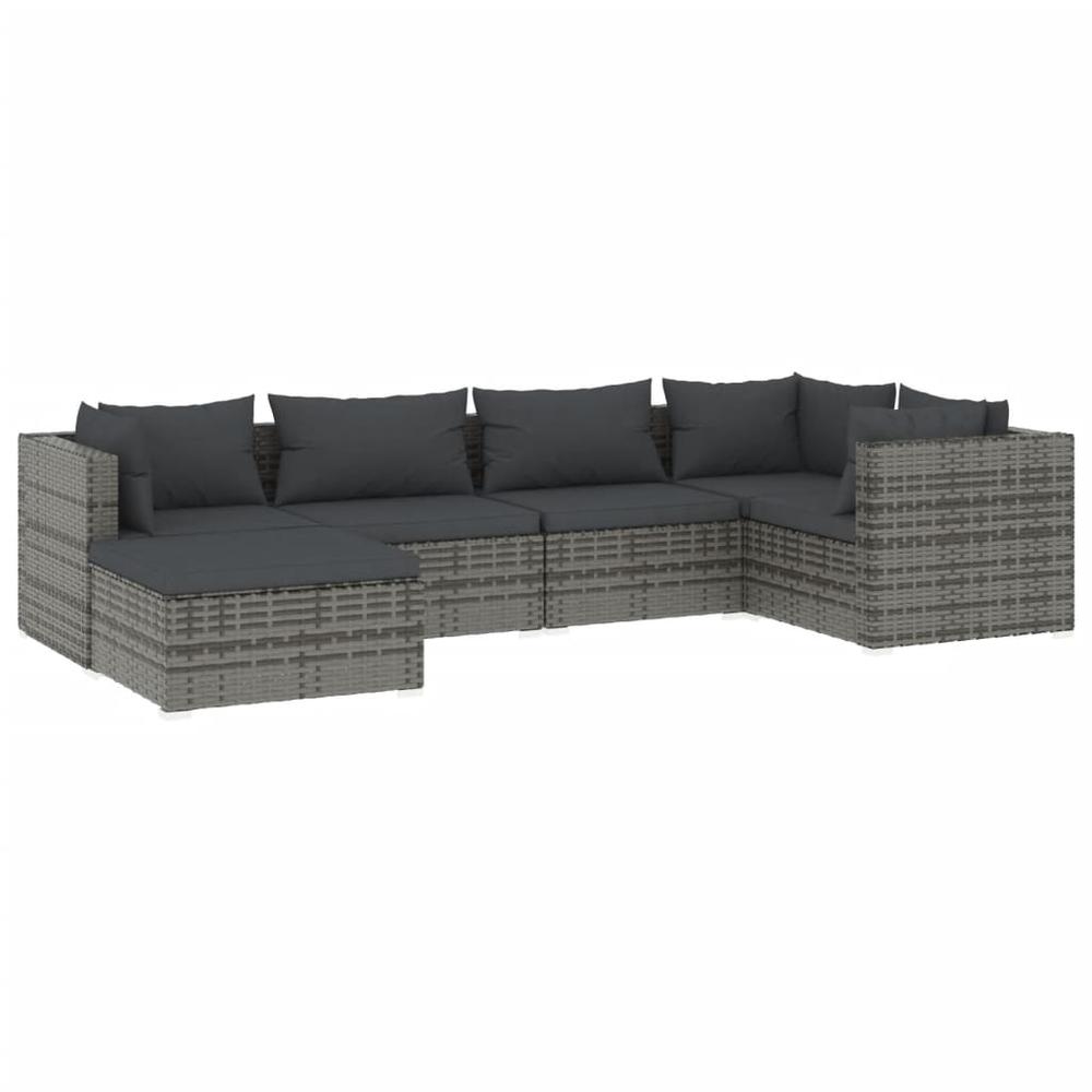 vidaXL 6 Piece Patio Lounge Set with Cushions Poly Rattan Gray, 3101813. Picture 2