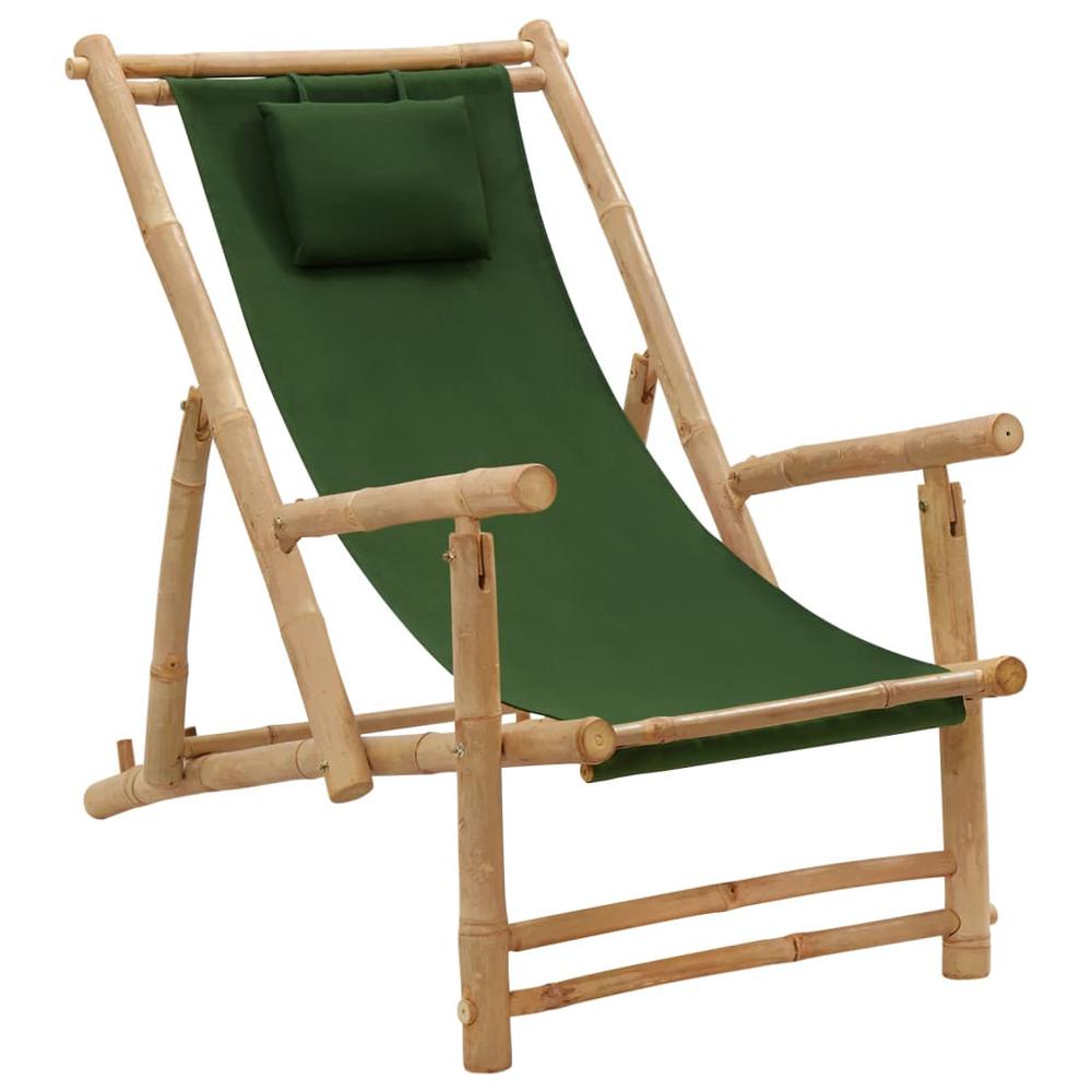 vidaXL Deck Chair Bamboo and Canvas Green, 318598. Picture 1
