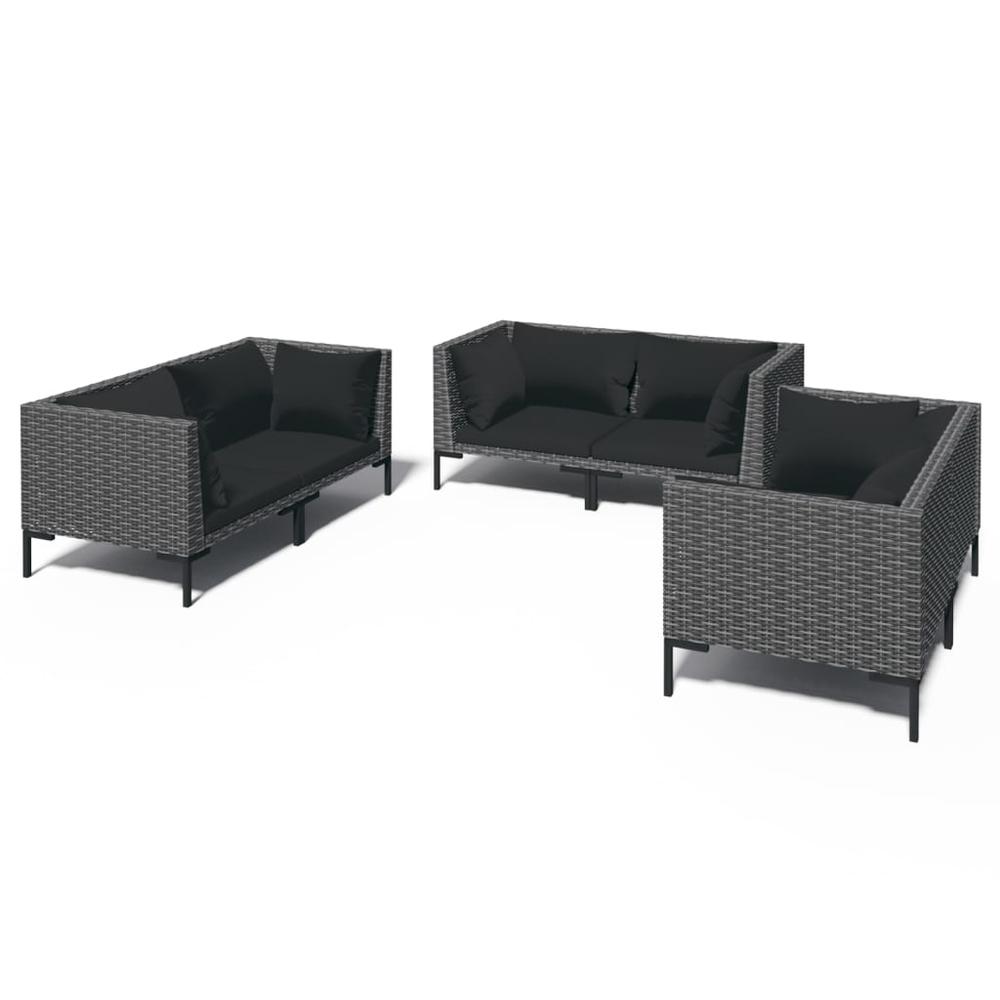 vidaXL 6 Piece Patio Lounge Set with Cushions Poly Rattan Dark Gray, 3099830. Picture 2