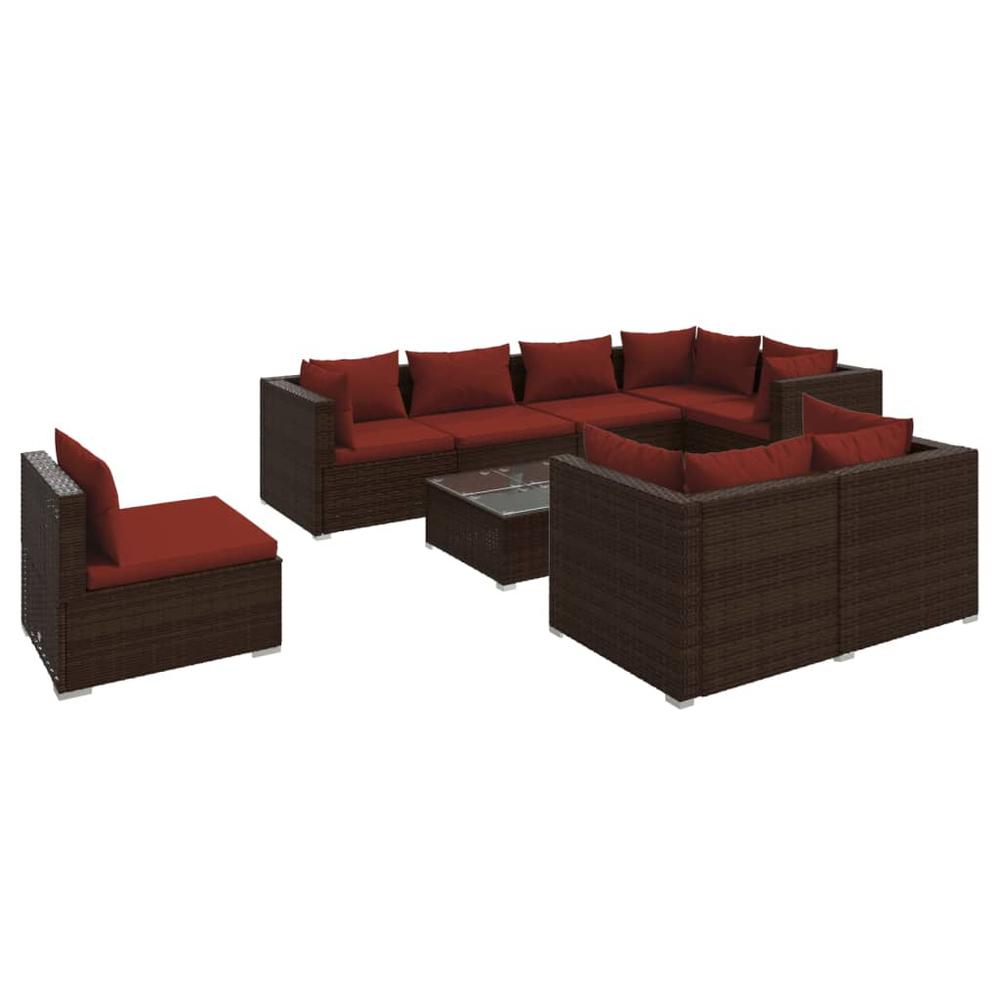 vidaXL 9 Piece Patio Lounge Set with Cushions Poly Rattan Brown, 3102619. Picture 2