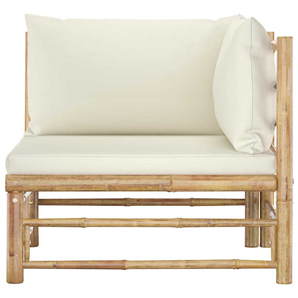 vidaXL 2 Piece Patio Lounge Set with Cream White Cushions Bamboo. Picture 4