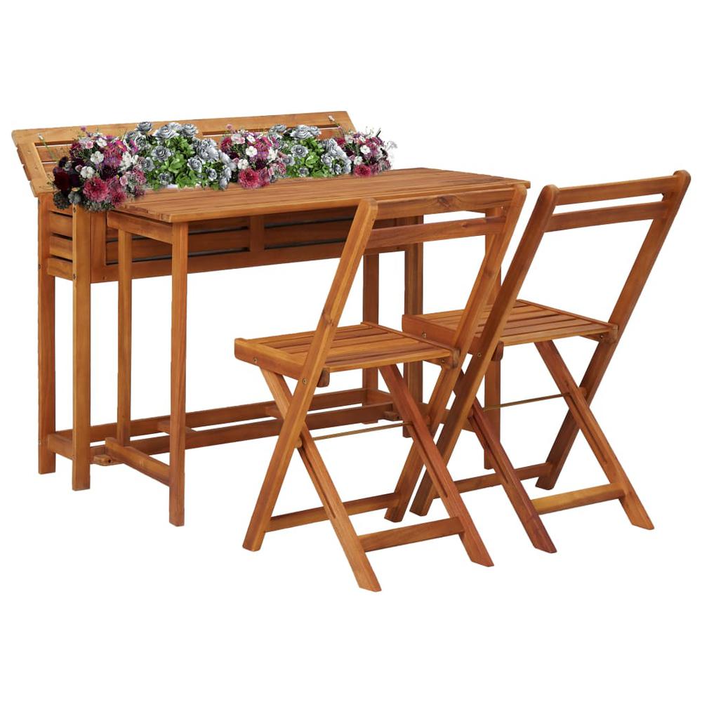 vidaXL Balcony Planter Table with 2 Bistro Chairs Solid Acacia Wood, 45910. Picture 1
