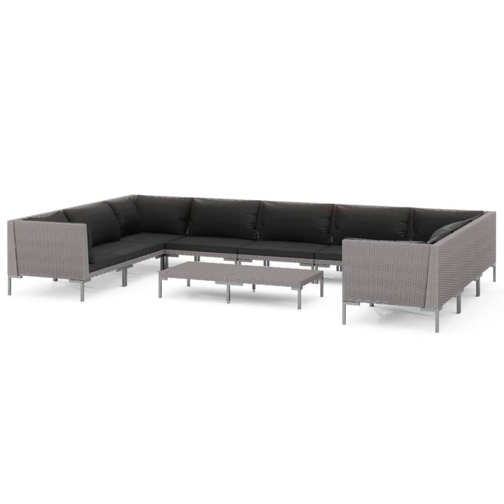vidaXL 10 Piece Patio Lounge Set with Cushions Poly Rattan Dark Gray, 3099931. Picture 2