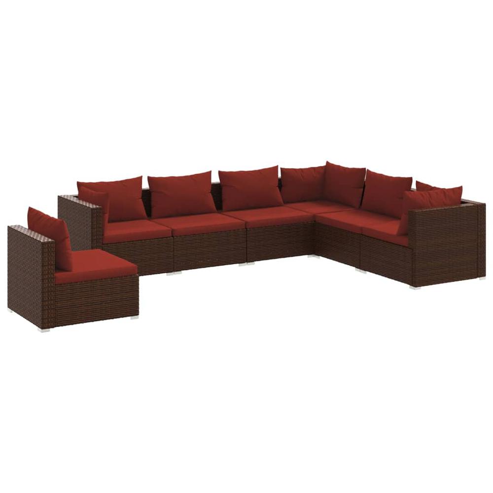 vidaXL 7 Piece Patio Lounge Set with Cushions Poly Rattan Brown, 3102355. Picture 2