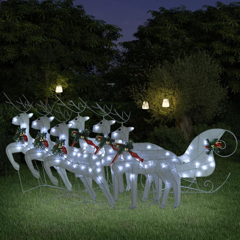 vidaXL Reindeer & Sleigh Christmas Decoration 140 LEDs Outdoor White. Picture 1