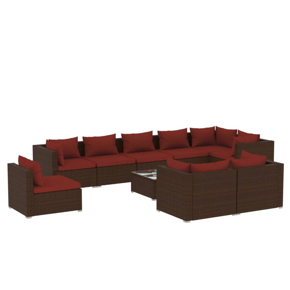 vidaXL 10 Piece Patio Lounge Set with Cushions Poly Rattan Brown, 3102635. Picture 2