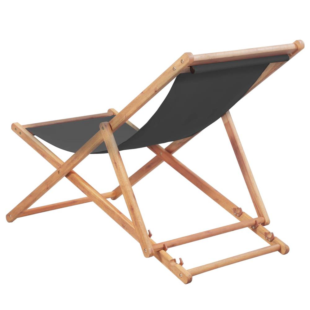 vidaXL Folding Beach Chair Fabric and Wooden Frame Gray, 44001. Picture 4