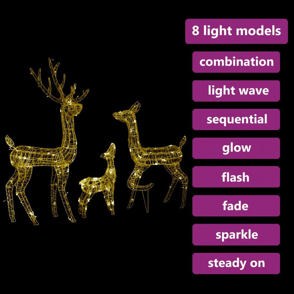 vidaXL Acrylic Reindeer Family Christmas Decoration 300 LED Warm White. Picture 4