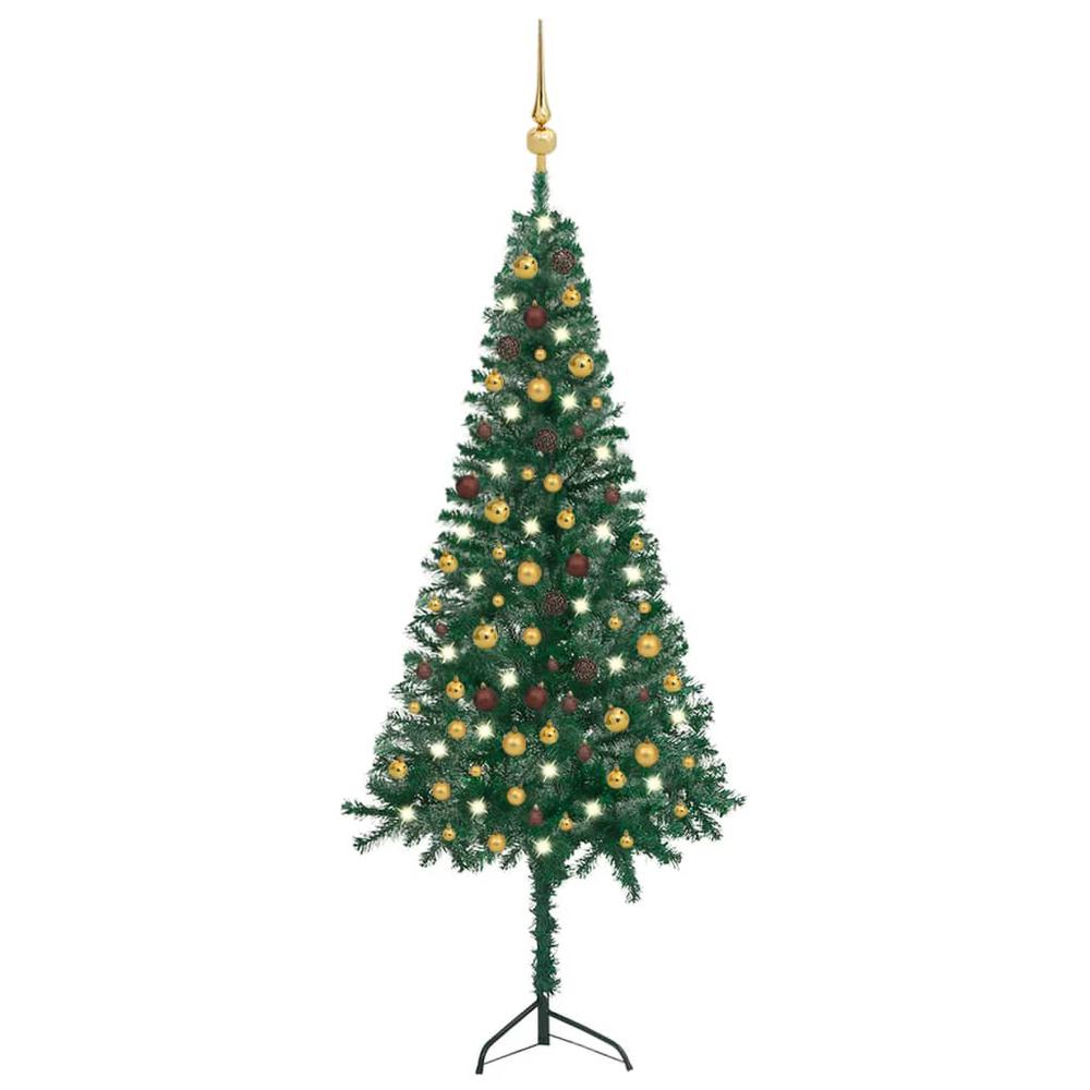 vidaXL Corner Artificial Christmas Tree LEDs&Ball Set Green 82.7" PVC, 3077945. Picture 1