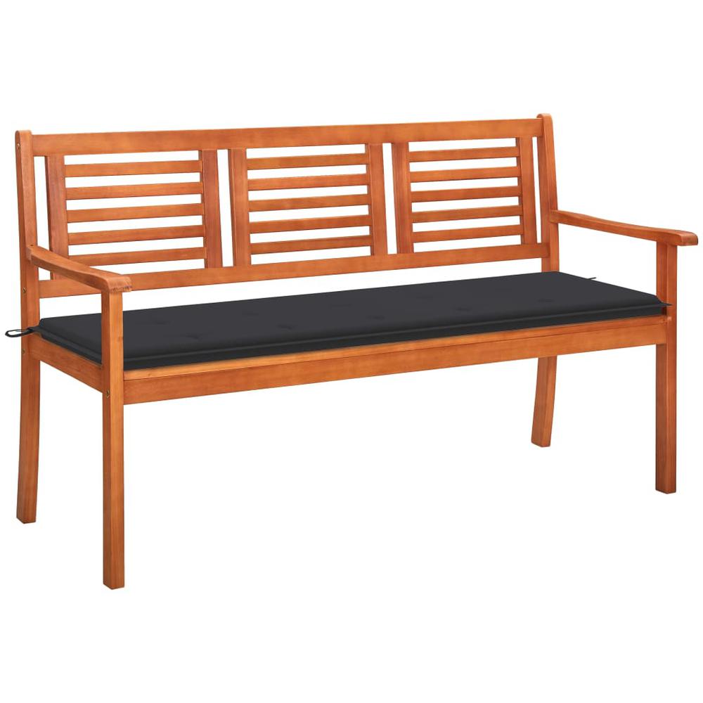 vidaXL 3-Seater Patio Bench with Cushion 59.1" Solid Eucalyptus Wood, 3060996. Picture 1