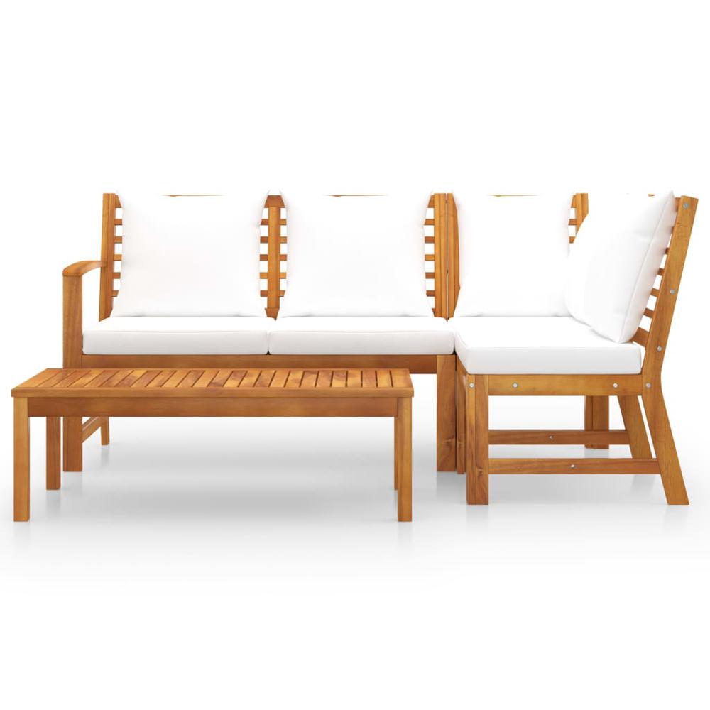 vidaXL 4 Piece Patio Lounge Set with Cushion Cream Solid Acacia Wood, 3057771. Picture 3