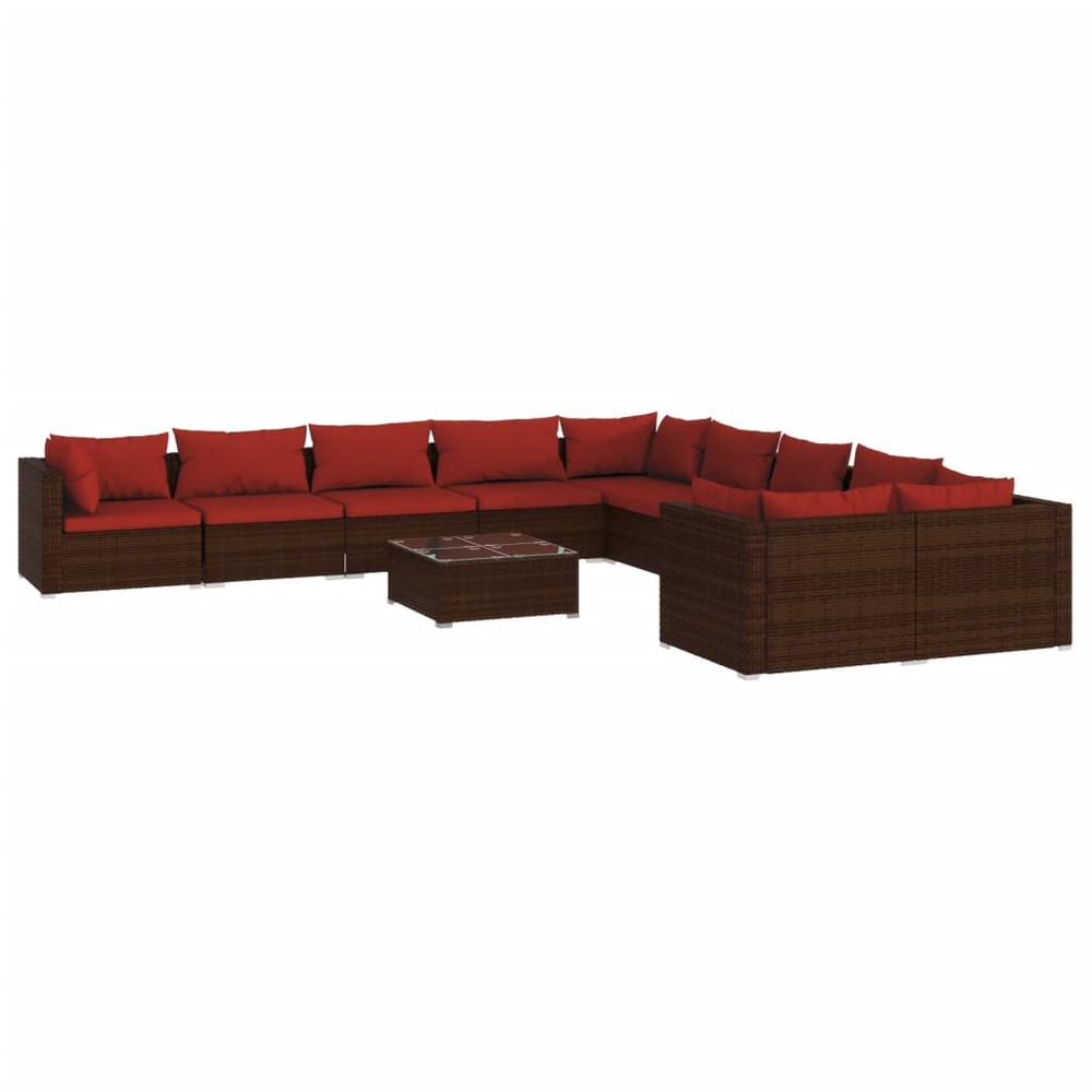 vidaXL 11 Piece Patio Lounge Set with Cushions Poly Rattan Brown, 3102803. Picture 2