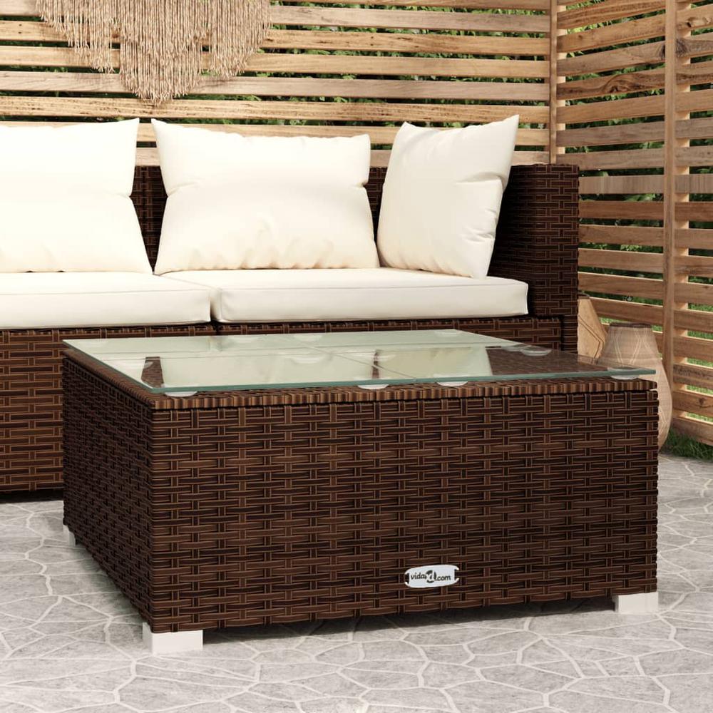 vidaXL Patio Coffee Table Brown 23.6"x23.6"x11.8" Poly Rattan & Glass. The main picture.