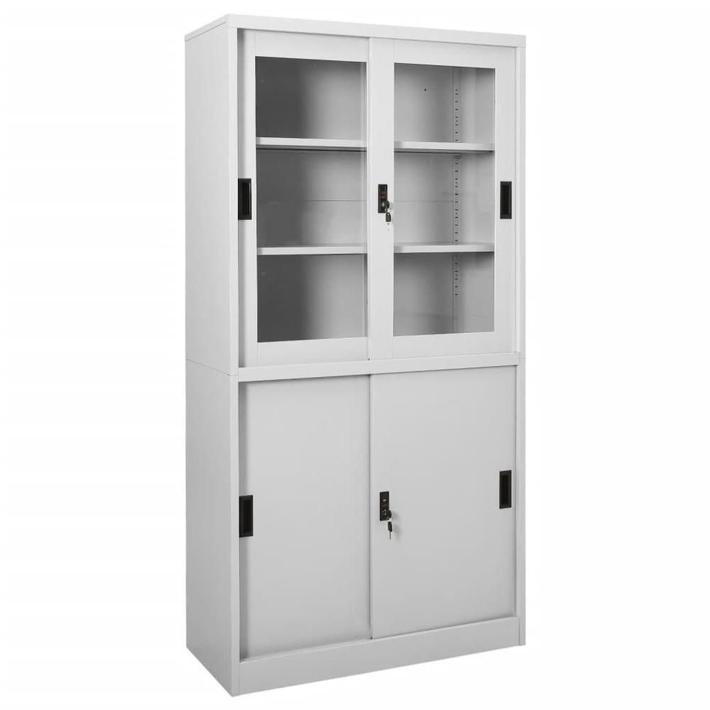 vidaXL Office Cabinet with Sliding Door Light Gray 35.4"x15.7"x70.9" Steel, 335963. Picture 1