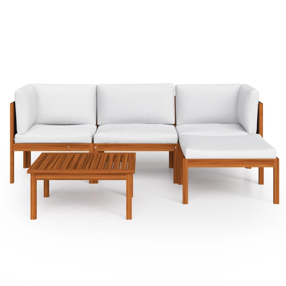 vidaXL 5 Piece Patio Lounge Set with Cushions Cream Solid Acacia Wood, 3057879. Picture 3