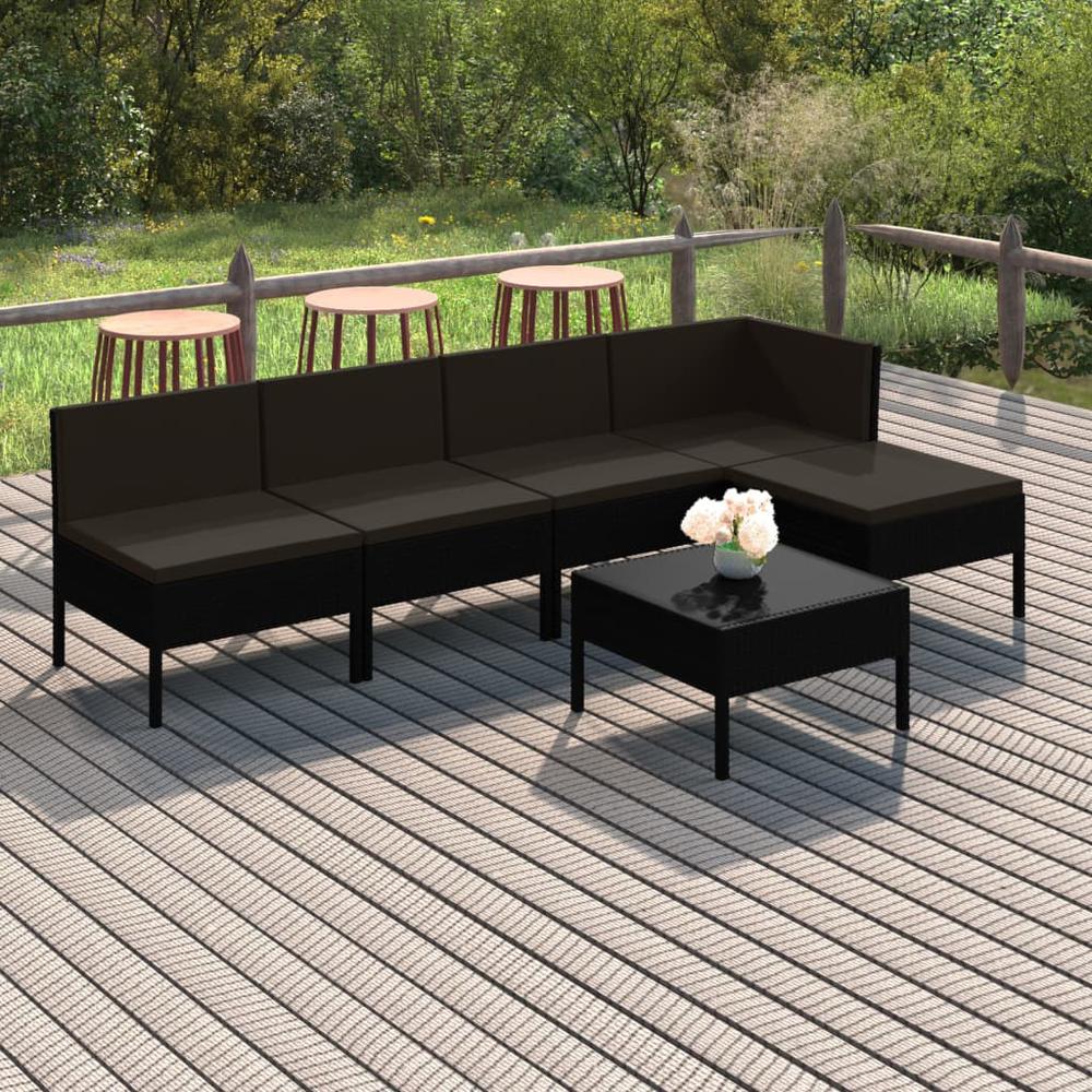 vidaXL 6 Piece Patio Lounge Set with Cushions Poly Rattan Black, 3094373. Picture 1
