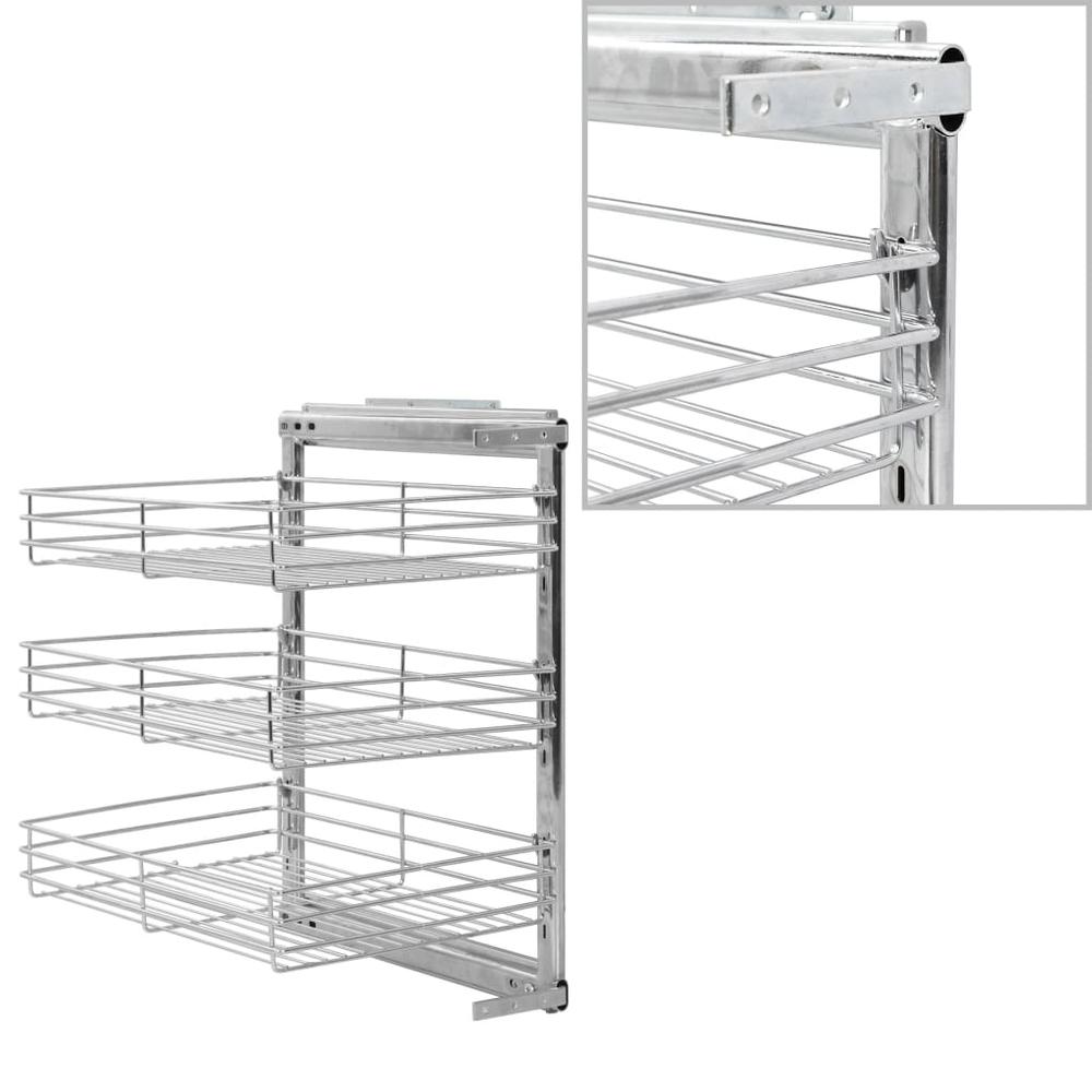 vidaXL 3-Tier Pull-out Kitchen Wire Basket Silver 18.5"x13.8"x22", 50970. Picture 1
