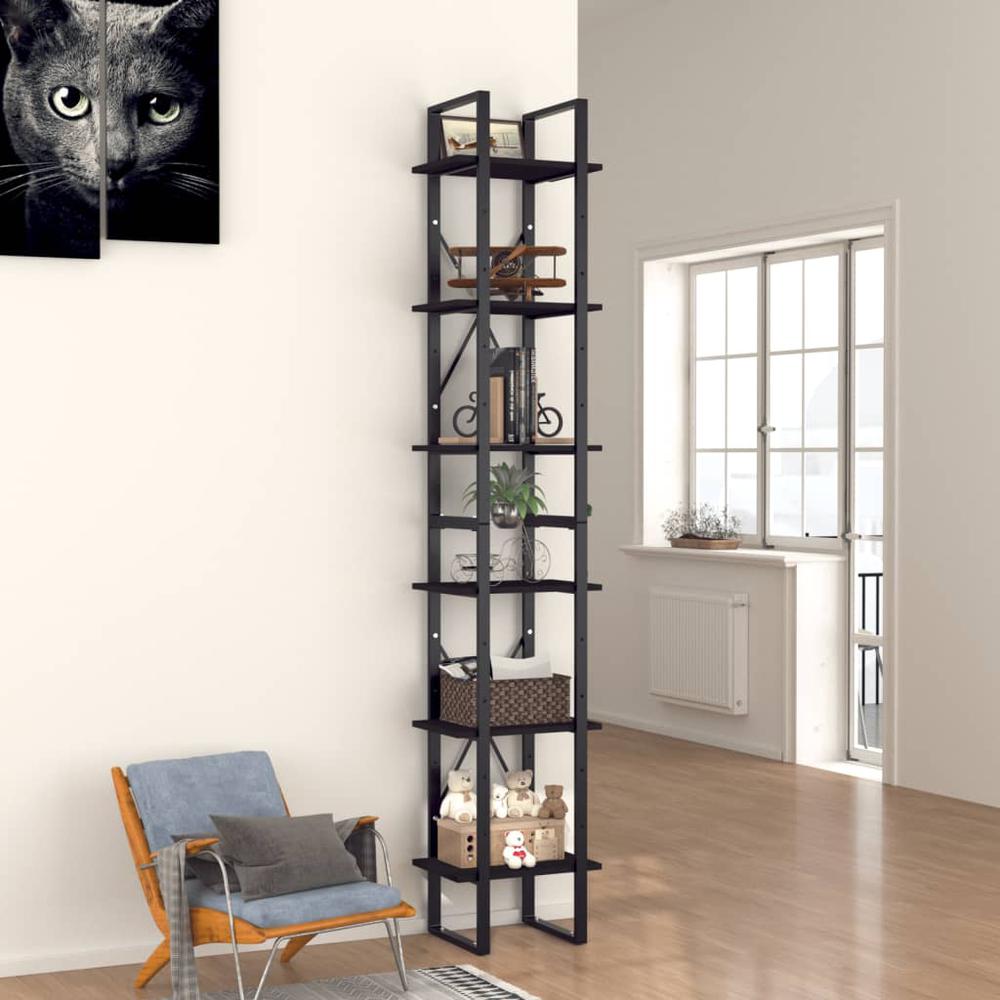 vidaXL 6-Tier Book Cabinet Black 15.7"x11.8"x82.7" Engineered Wood. Picture 1