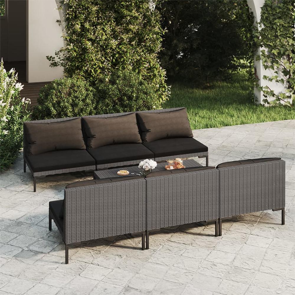 vidaXL 7 Piece Patio Lounge Set with Cushions Poly Rattan Dark Gray, 3099795. Picture 1