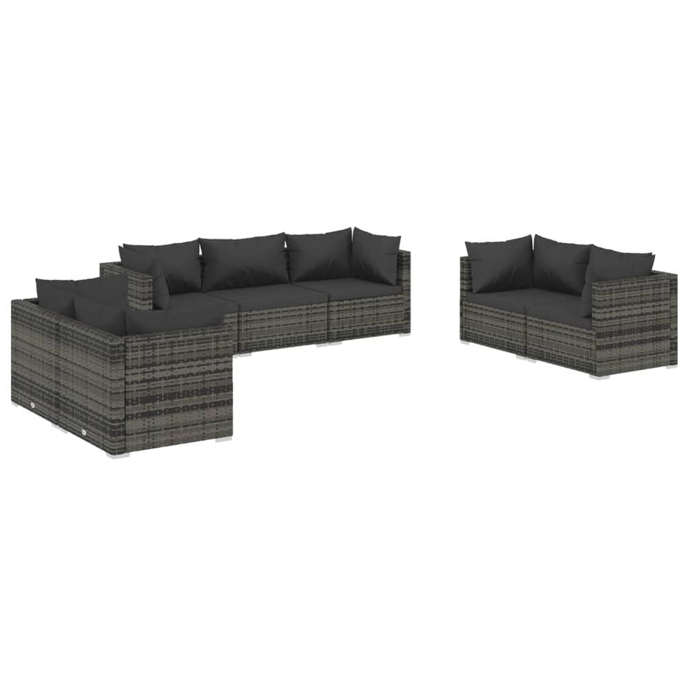 vidaXL 7 Piece Patio Lounge Set with Cushions Poly Rattan Gray, 3102269. Picture 2