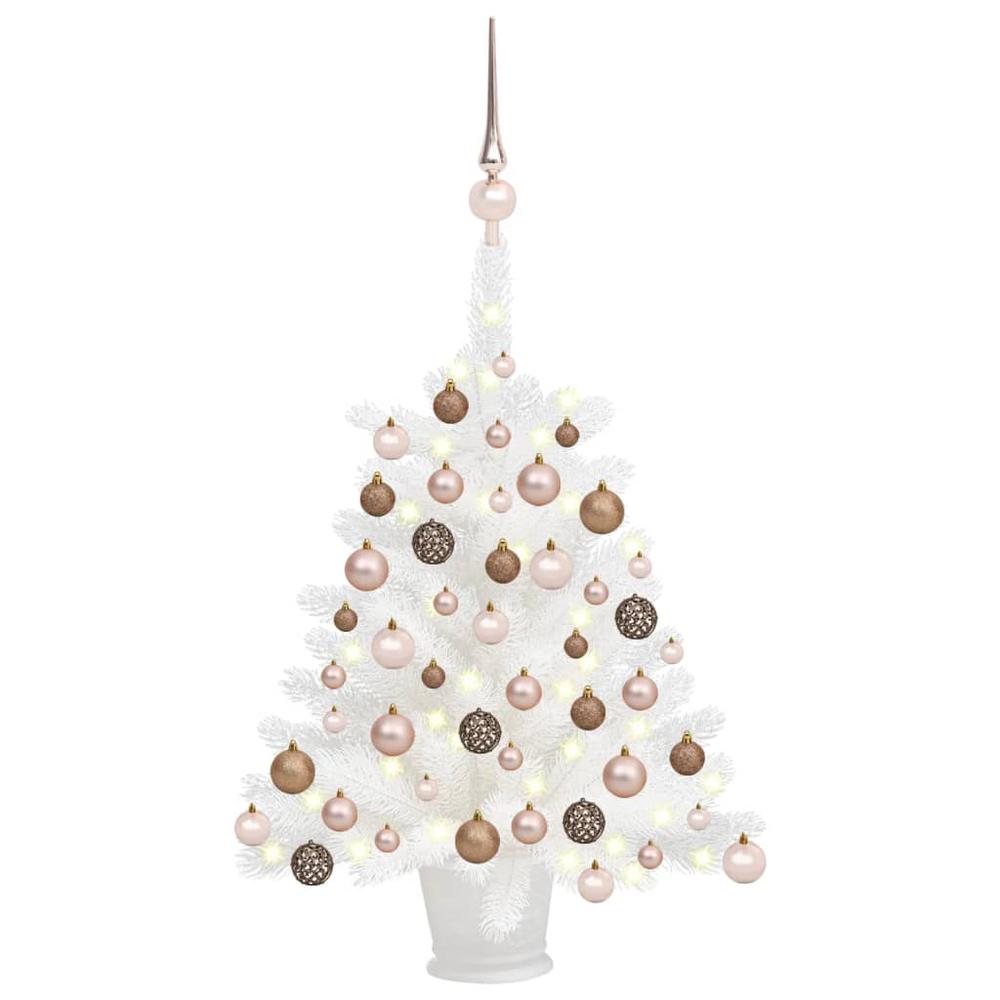 vidaXL Artificial Christmas Tree with LEDs&Ball Set White 25.6", 3077630. Picture 1