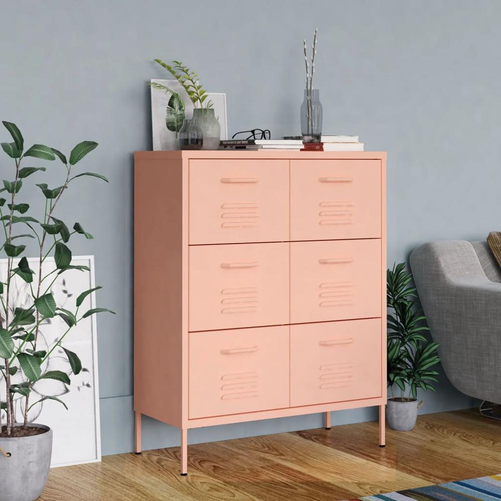 vidaXL Drawer Cabinet Pink 31.5"x13.8"x40" Steel. Picture 1