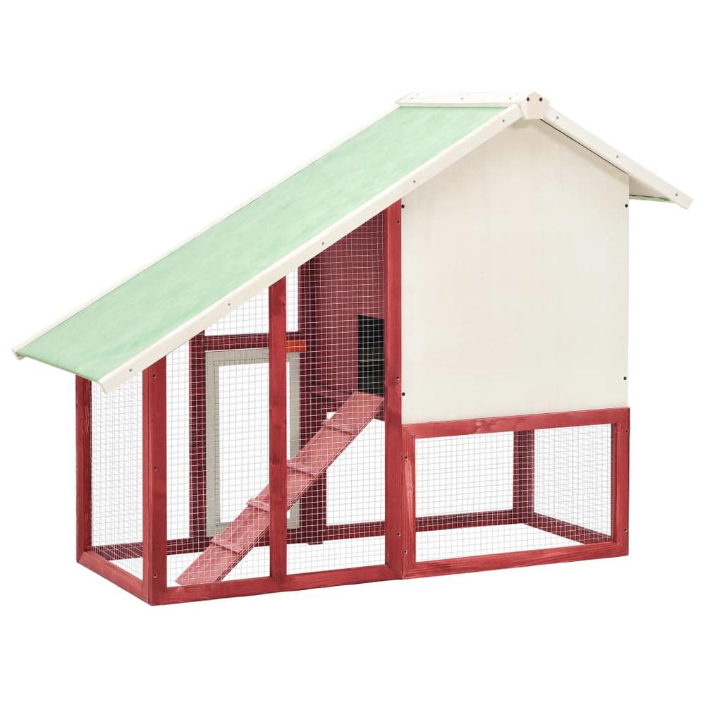 vidaXL Rabbit Hutch Red and White 55.1"x24.8"x47.2" Solid Firwood. Picture 4