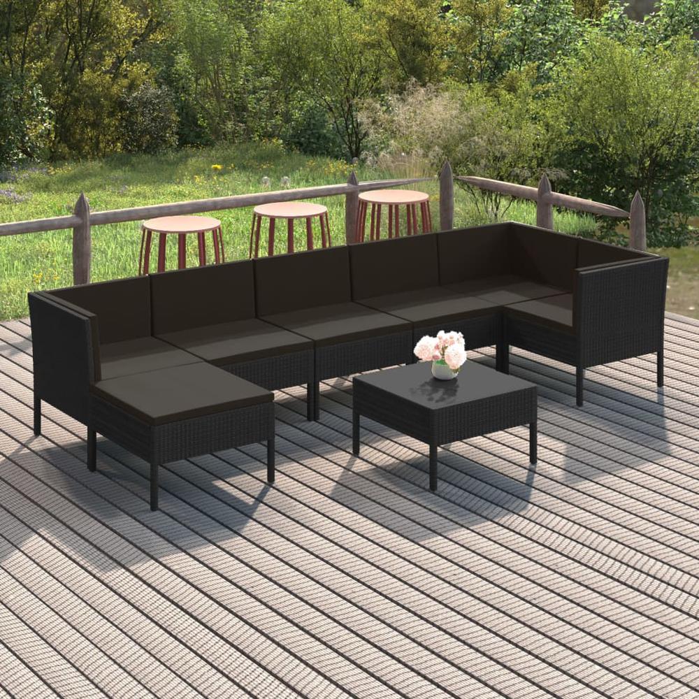 vidaXL 8 Piece Patio Lounge Set with Cushions Poly Rattan Black, 3094413. Picture 1