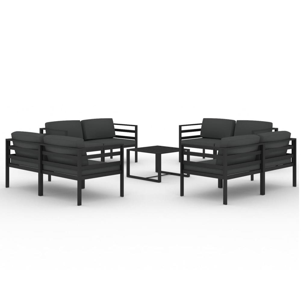 vidaXL 9 Piece Patio Lounge Set with Cushions Aluminum Anthracite, 3107830. Picture 2