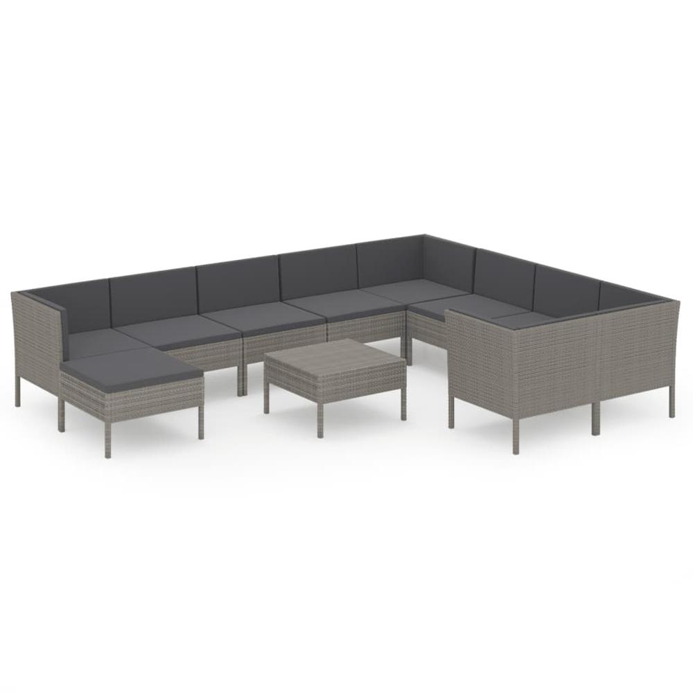 vidaXL 11 Piece Patio Lounge Set with Cushions Poly Rattan Gray, 3094506. Picture 2
