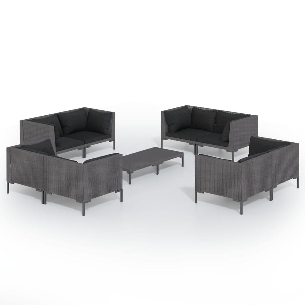 vidaXL 9 Piece Patio Lounge Set with Cushions Poly Rattan Dark Gray, 3099809. Picture 2