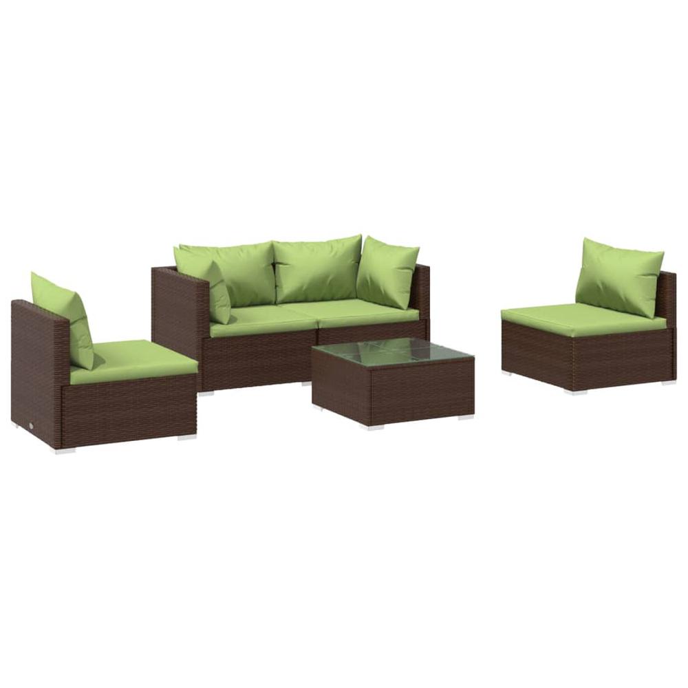 vidaXL 5 Piece Patio Lounge Set with Cushions Poly Rattan Brown, 3102180. Picture 2