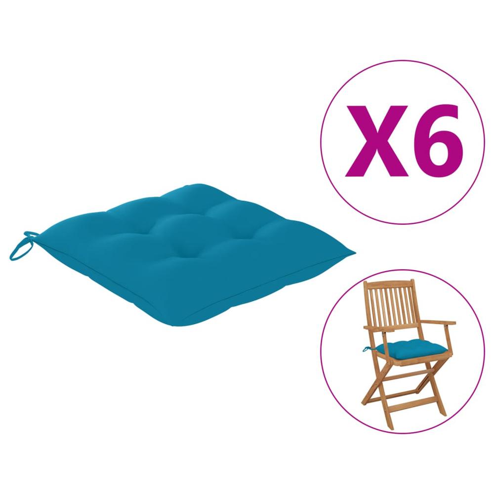 vidaXL Chair Cushions 6 pcs Light Blue 15.7"x15.7"x2.8" Fabric. Picture 1