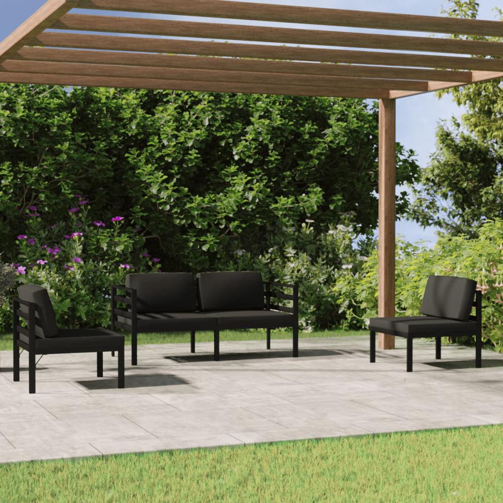 vidaXL 4 Piece Patio Lounge Set with Cushions Aluminum Anthracite, 3107787. Picture 1