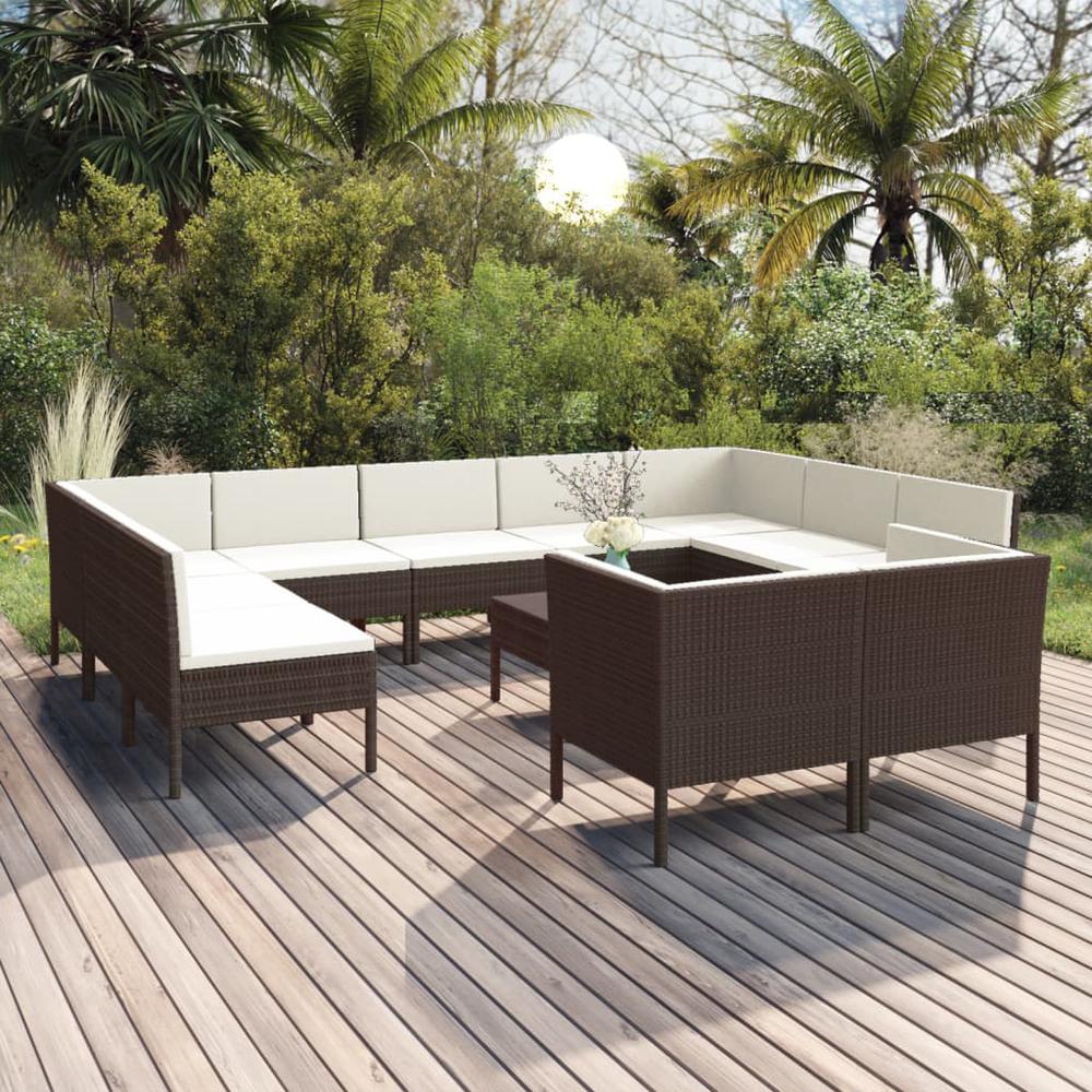 vidaXL 12 Piece Patio Lounge Set with Cushions Poly Rattan Brown, 3094619. Picture 1