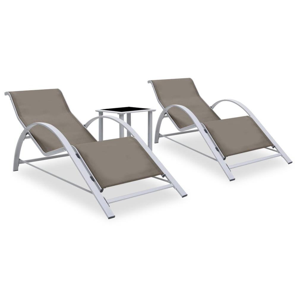 vidaXL Sun Loungers 2 pcs with Table Aluminum Taupe. Picture 1