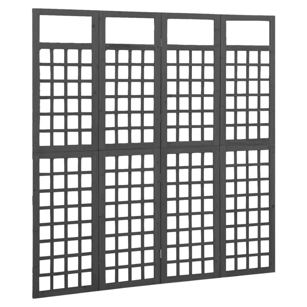 vidaXL 4-Panel Room Divider/Trellis Solid Fir Wood Black 63.4"x70.9". Picture 2