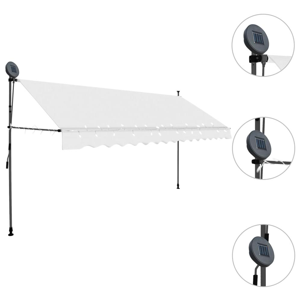 vidaXL Manual Retractable Awning with LED 137.8" Cream. Picture 3