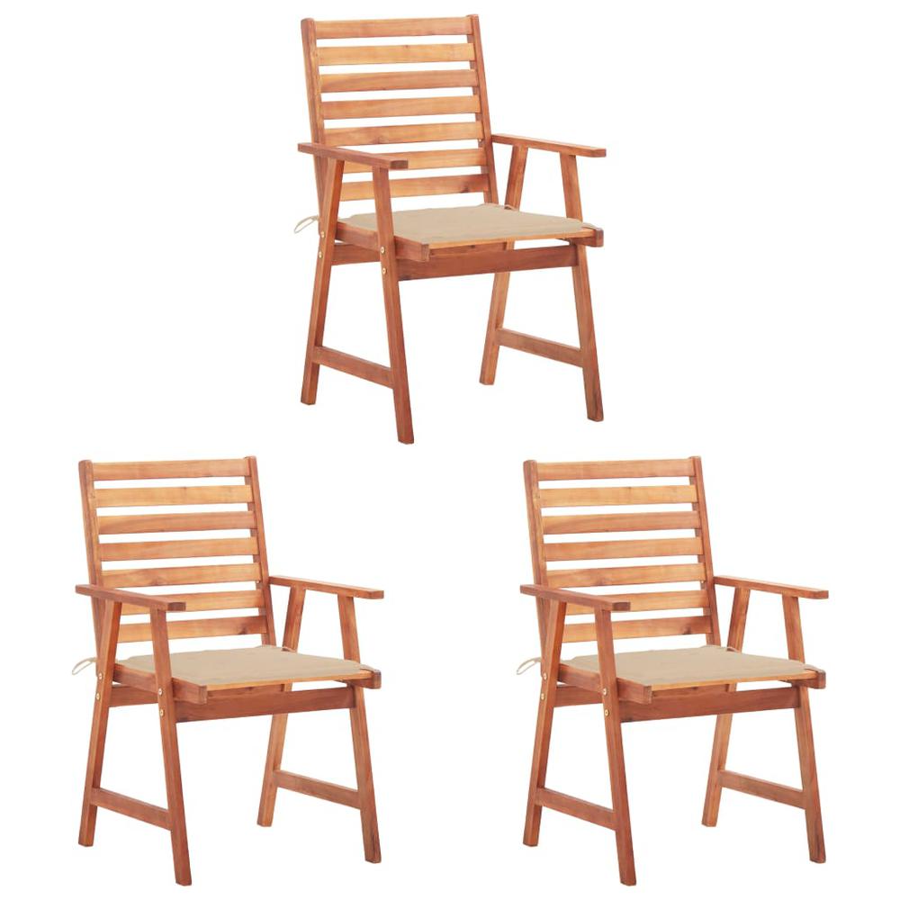 vidaXL Patio Dining Chairs 3 pcs with Cushions Solid Acacia Wood, 3064350. Picture 1