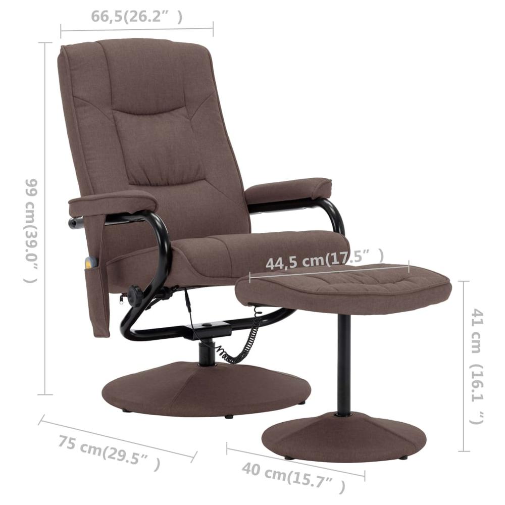 vidaXL Massage Recliner with Footrest Brown Fabric. Picture 11