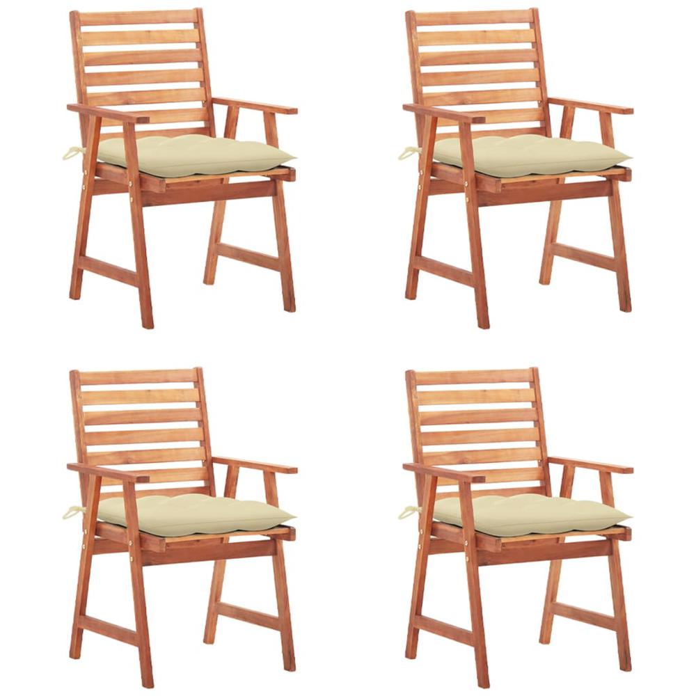 vidaXL Patio Dining Chairs 4 pcs with Cushions Solid Acacia Wood, 3078337. Picture 1