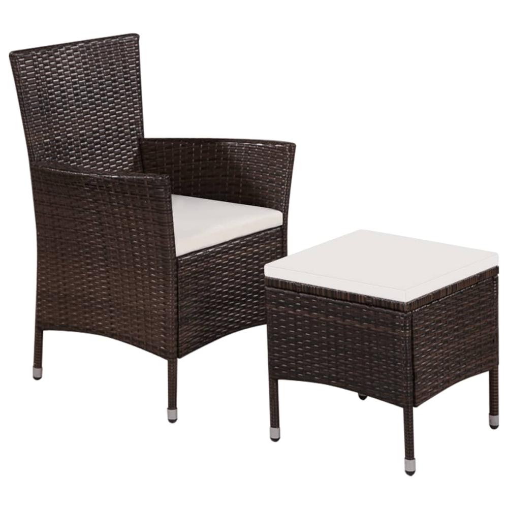 vidaXL Outdoor Chair and Stool with Cushions Poly Rattan Brown, 44090. The main picture.