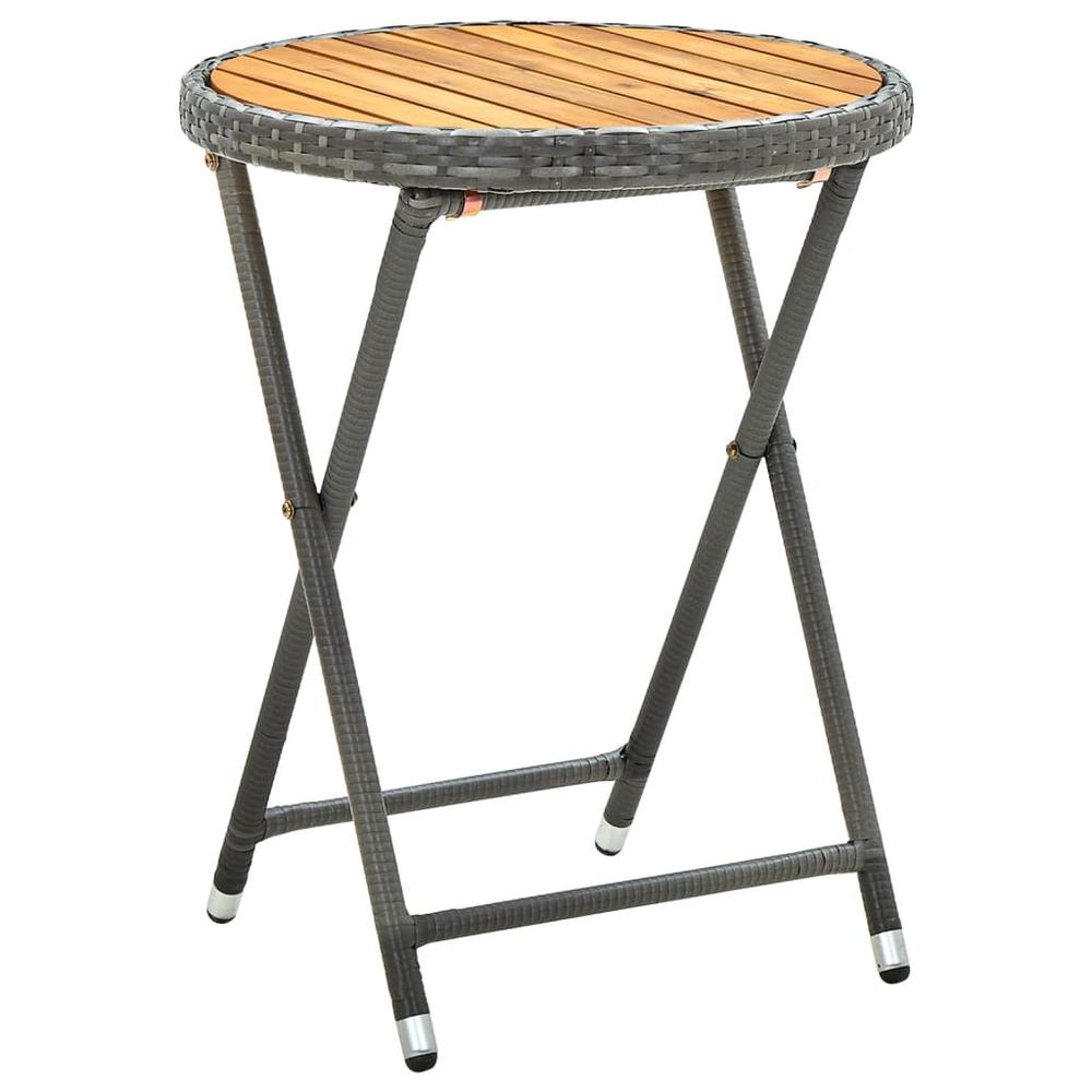 vidaXL Tea Table Gray 23.6" Poly Rattan and Solid Acacia Wood. Picture 1
