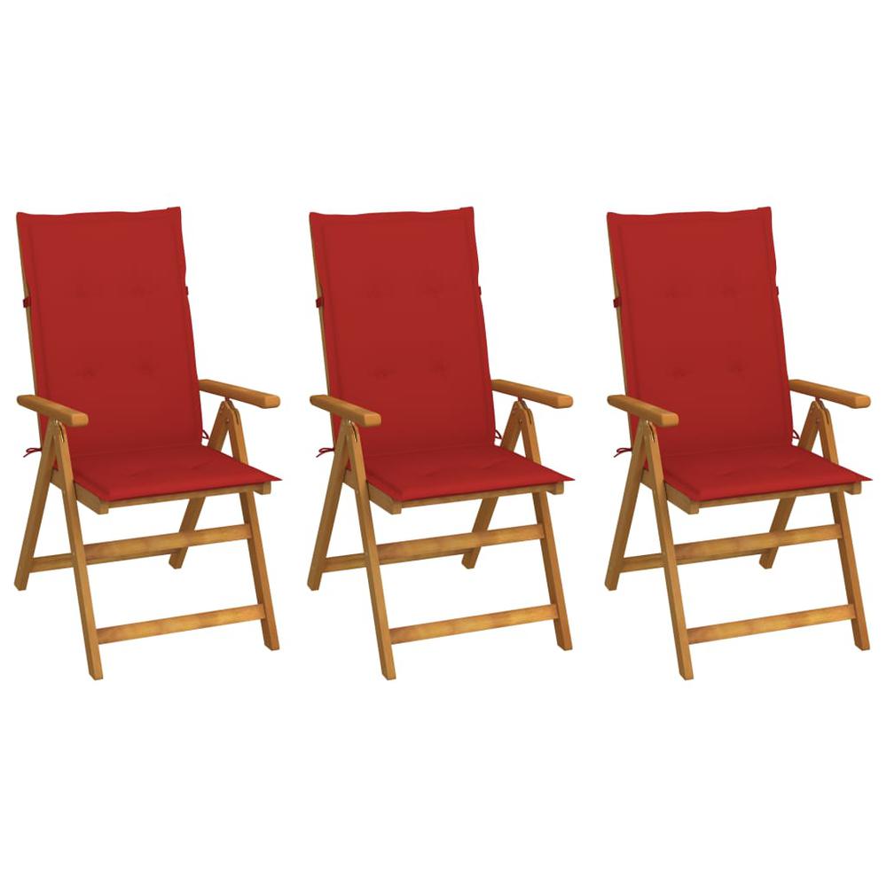 vidaXL Folding Patio Chairs 3 pcs with Cushions Solid Acacia Wood, 3064095. Picture 1