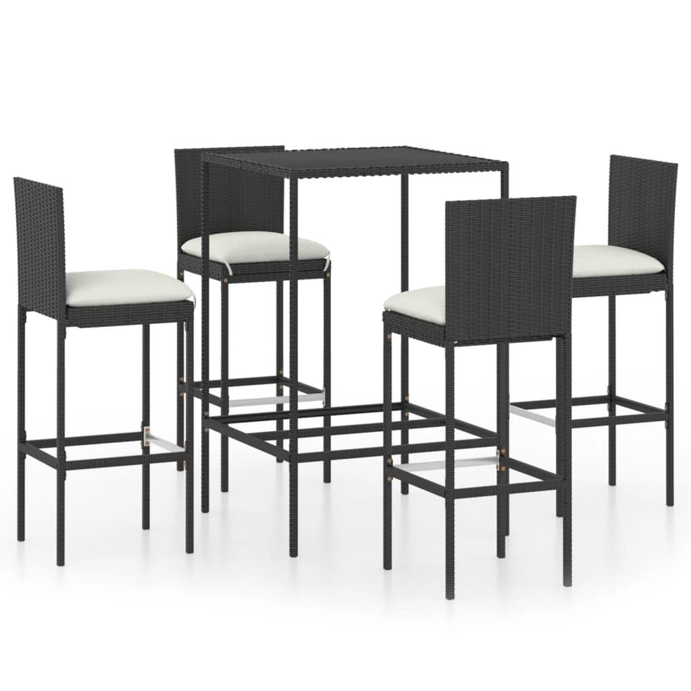 vidaXL 5 Piece Patio Bar Set with Cushions Poly Rattan Black, 3064830. Picture 2