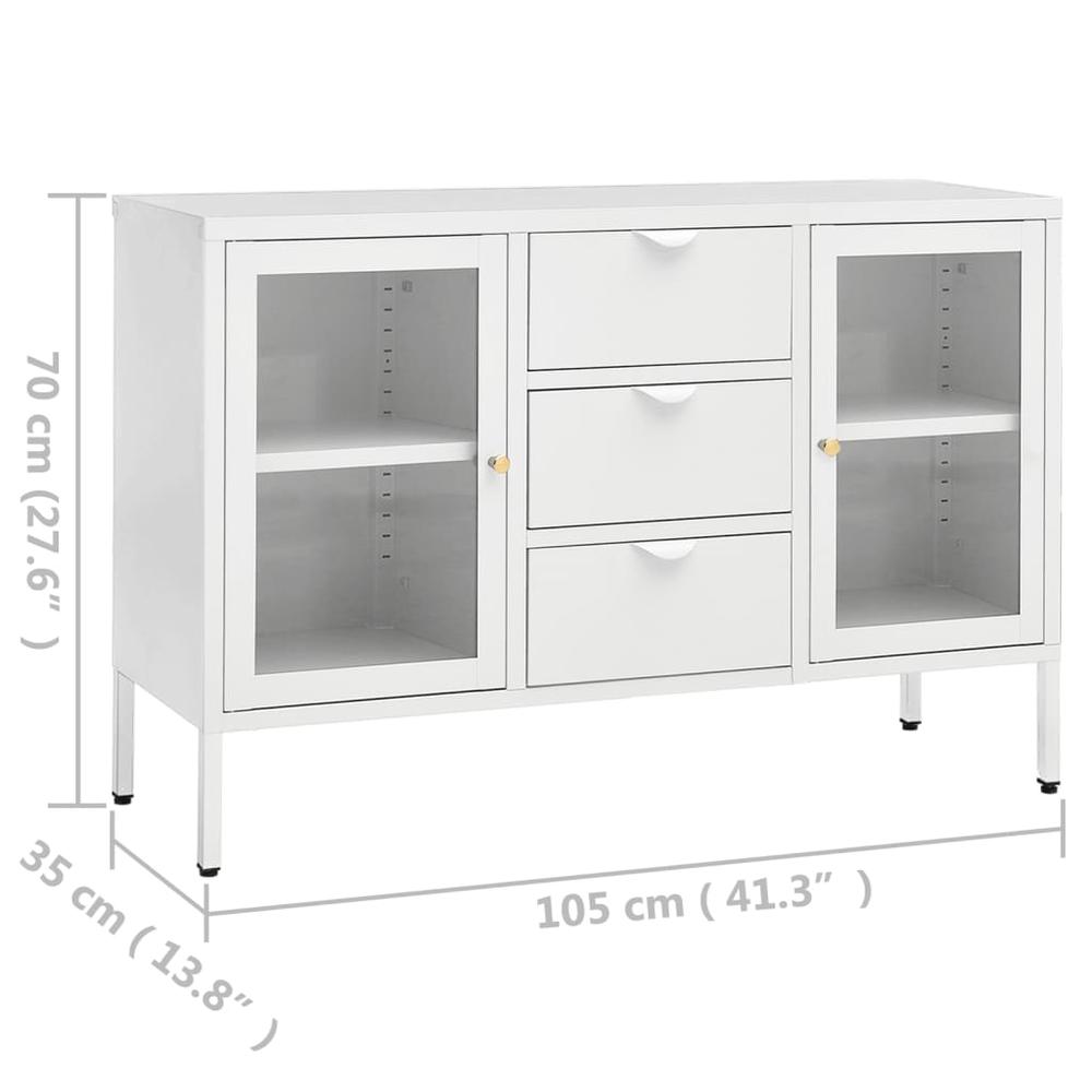vidaXL Sideboard White 41.3"x13.8"x27.6" Steel and Tempered Glass. Picture 11