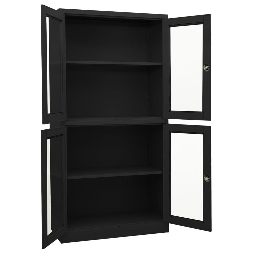 vidaXL Office Cabinet Anthracite 35.4"x15.7"x70.9" Steel and Tempered Glass, 335941. Picture 2